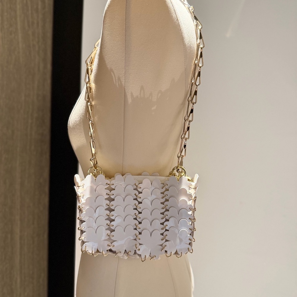 Paco Rabanne White Handbag with Gold Nameplate